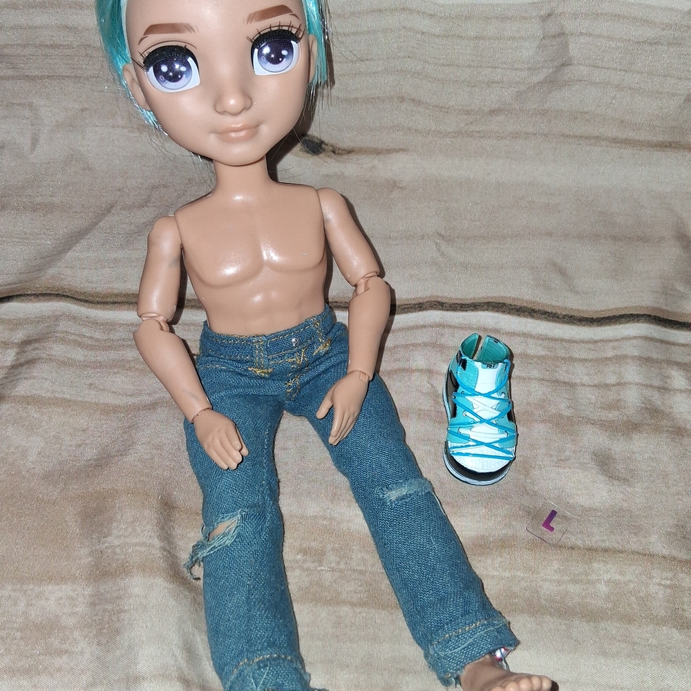 Trendy Blue-Haired Doll with Denim Outfit